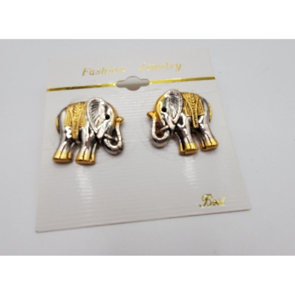 Vintage Best Goldtone & Silvertone Elephants Earrings Pierced